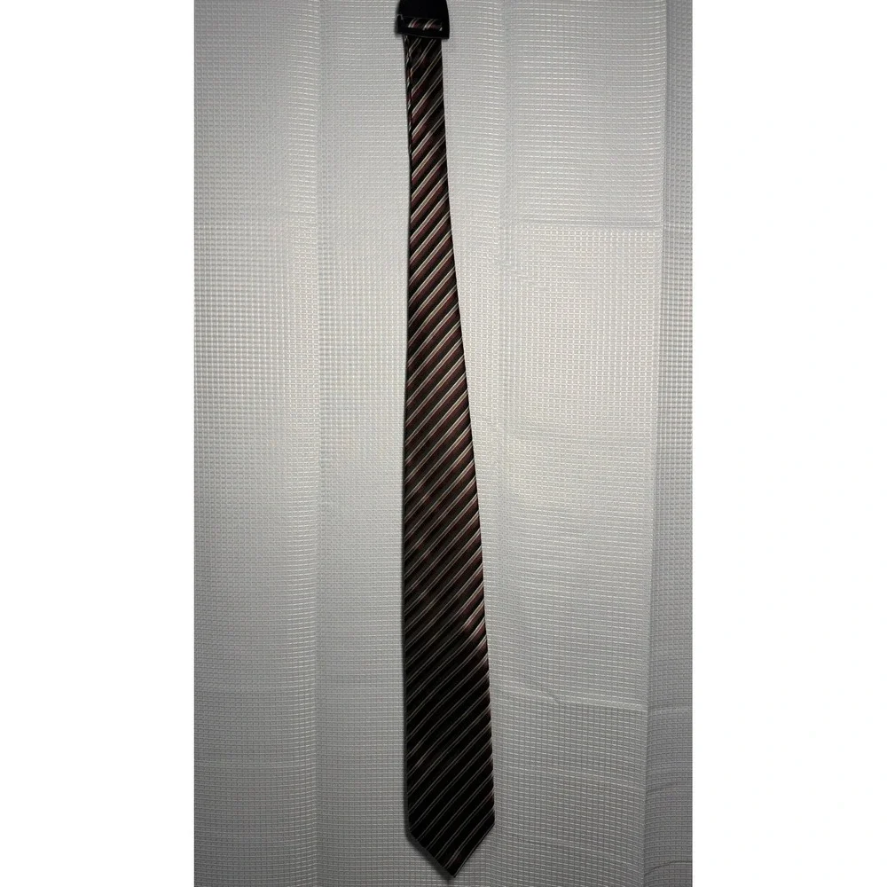 Alexander Julian Colours Silk Tie Burgundy‎ Gray Gold Striped Mens Necktie